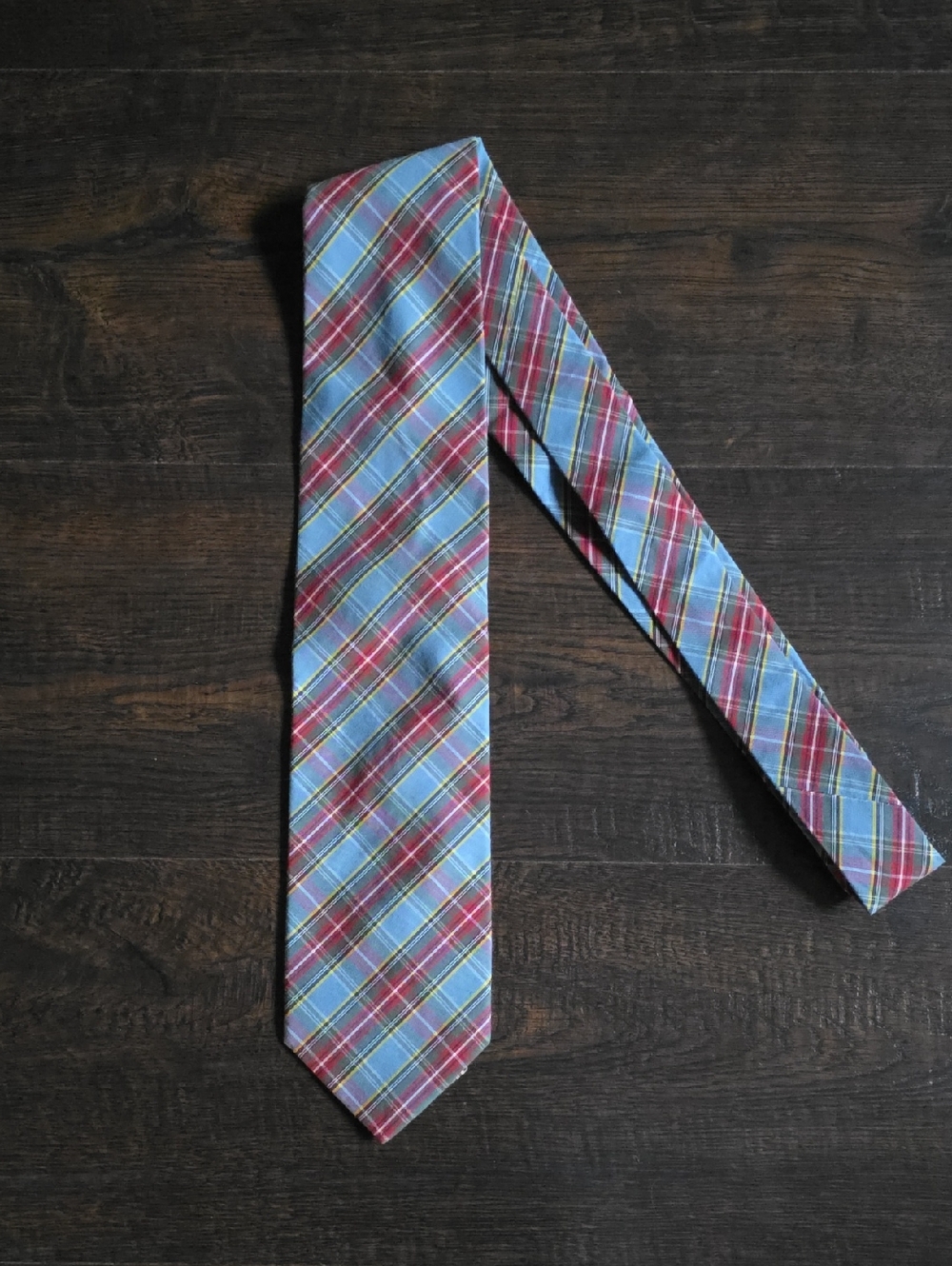 J. Crew Light Blue and Red Plaid Men's Tie